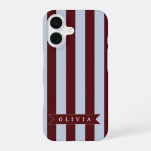 Personalisierter Preppy-Braun-Blau-Cabana-Streifen iPhone 16 Hülle