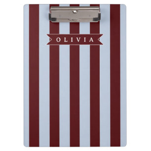 Personalisierter Preppy Braun Blau Cabana Streifen Klemmbrett