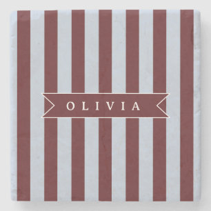 Personalisierter Preppy Braun Blau Cabana Streifen Steinuntersetzer