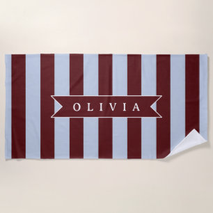 Personalisierter Preppy Braun Blau Cabana Streifen Strandtuch