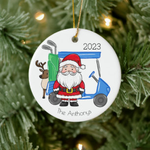 Personalisierter Preppy Golf Cart Santa Rentier Keramik Ornament