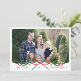 Personalisierter Preppy-Holiday-Kranz mit rotem Bo Feiertagskarte