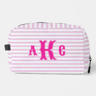 Personalisierter Preppy-Monogramm-Rosa-Lilastreife Waschbeutel