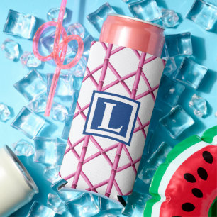 Personalisierter preppy rosa Gitterbambus-Monogram Selters Dosenkühler