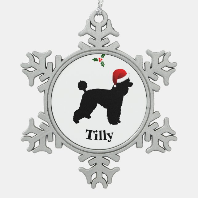Personalisierter Pudel Schneeflocken Zinn-Ornament (Vorderseite)