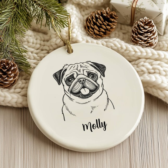 Personalisierter Pug-Hund-Weihnachten Keramik Ornament (Von Creator hochgeladen)