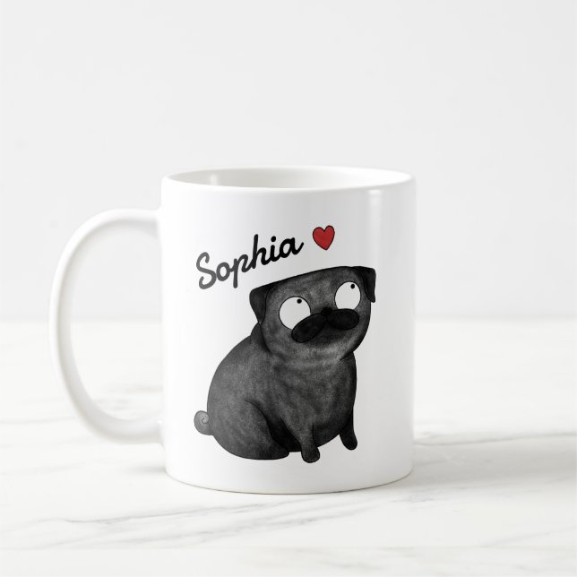 Personalisierter Pug-Mug, Schwarzer Pug benutzerde Kaffeetasse (Links)