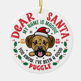 Personalisierter Puggle Dog Weihnachtsbaum Runde W Keramik Ornament