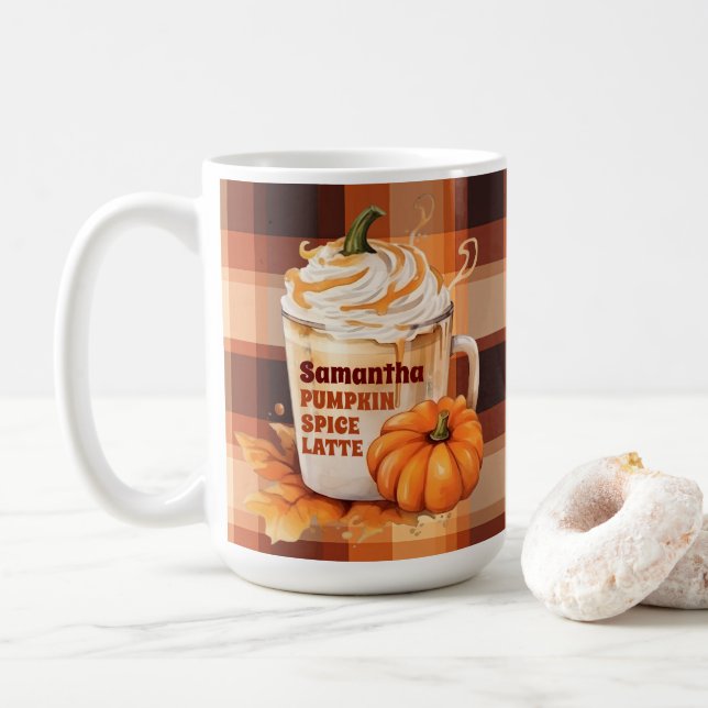 Personalisierter Pumpkin-GewürzLatte Kaffeetasse (Mit Donut)