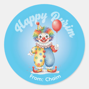 Personalisierter Purim-Aufkleber - Clown-Thema Runder Aufkleber