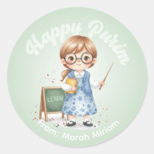 Personalisierter Purim-Aufkleber - Lehrerthema Runder Aufkleber