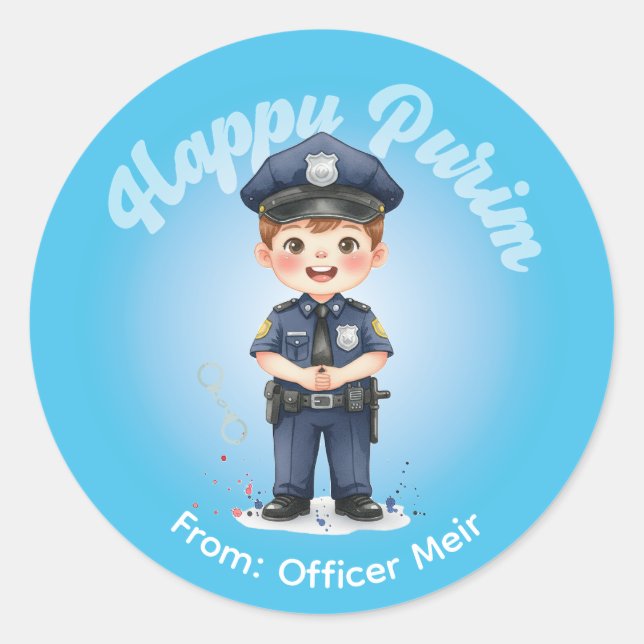 Personalisierter Purim-Aufkleber - Polizeithema Runder Aufkleber (Vorderseite)