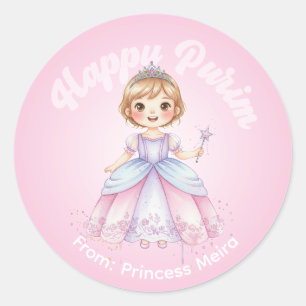 Personalisierter Purim-Aufkleber – Prinzessin-Them Runder Aufkleber