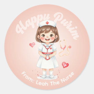 Personalisierter Purim-Aufkleber – Thema Krankensc Runder Aufkleber