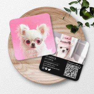Personalisierter QR-Code für Hunde mit 2 Fotos Quadratische Visitenkarte