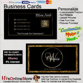 Personalisierter QR-Code für Schwarz/Gold-Glitzer- Visitenkarte