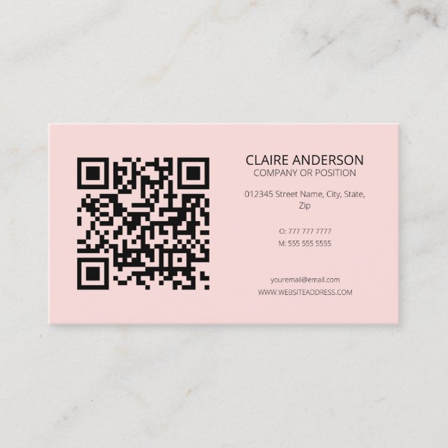 Personalisierter QR-Code Modern rosa Logo Visitenkarte (Vorderseite)