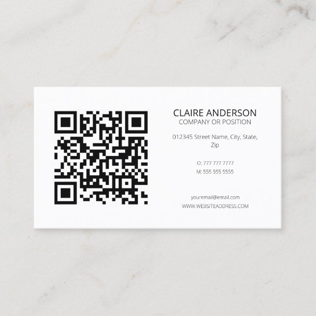 Personalisierter QR-Code Modern White Custom Logo Visitenkarte (Vorderseite)