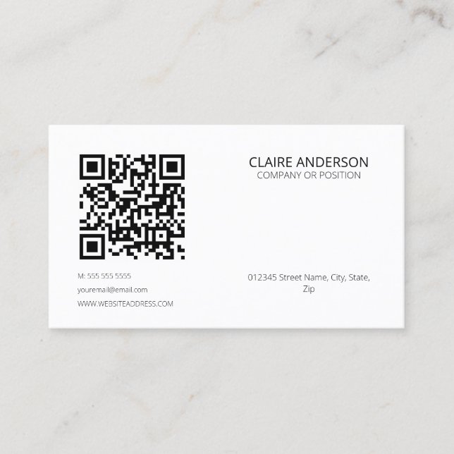 Personalisierter QR-Code Modern White Custom Logo Visitenkarte (Vorderseite)