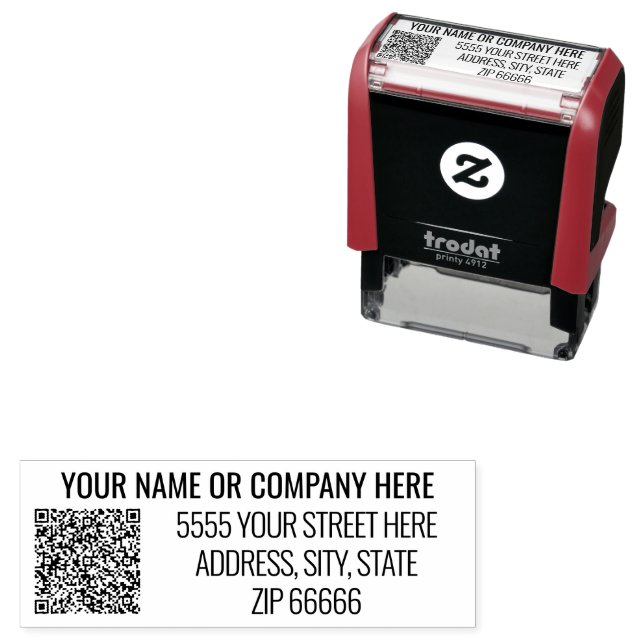 Personalisierter QR-Code Name Adresse Moderne Brie Permastempel (Beispiel)