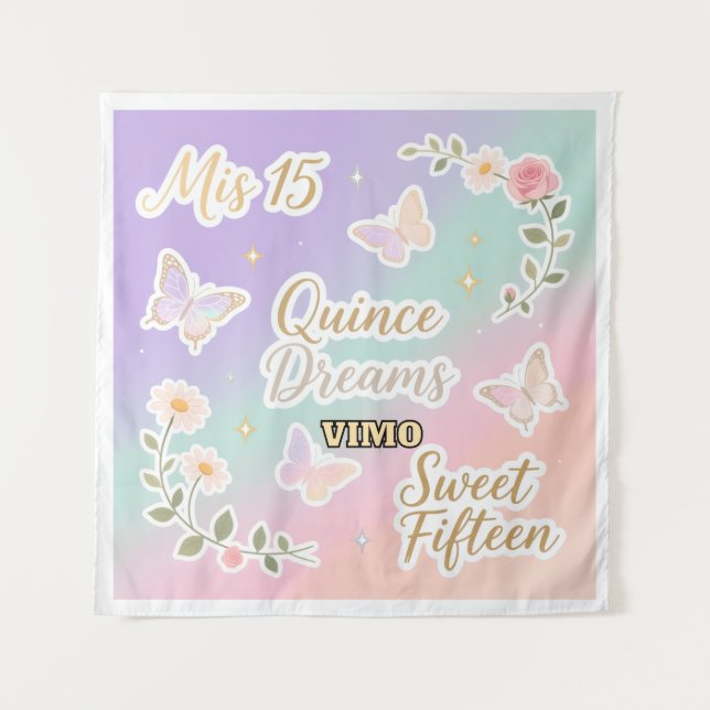 Personalisierter Quinceañera-Fotohintergrund Wandteppich (Vorderseite)