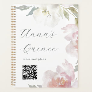 Personalisierter Quinceanera Rosa Blumen-QR-Code Planer
