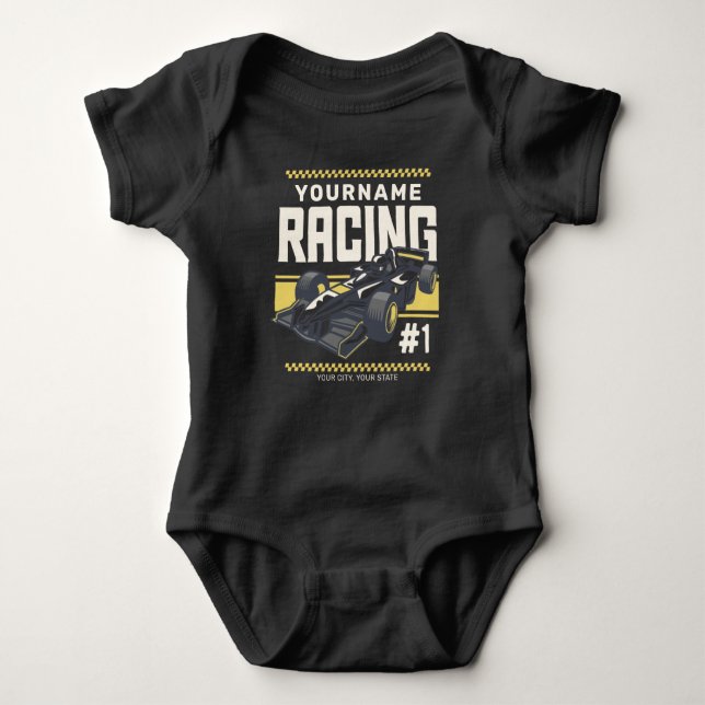 Personalisierter Racing Team Fast Race Car Treiber Baby Strampler (Vorderseite)