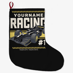 Personalisierter Racing Team Fast Race Car Treiber Großer Weihnachtsstrumpf