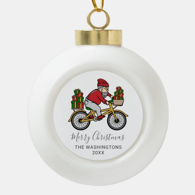 Personalisierter Radfahrer Santa Keramik Kugel-Ornament (Vorderseite)
