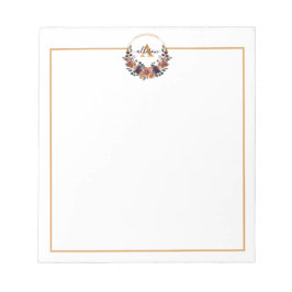Personalisierter Rahmen aus Burgund und Goldflora Notizblock