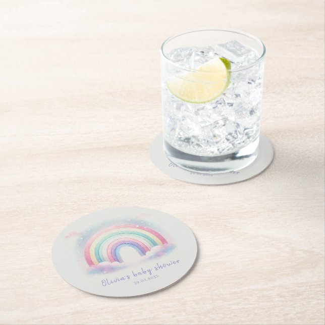 Personalisierter Rainbow Baby Duschpapier Unterset Runder Pappuntersetzer (Vor Ort)