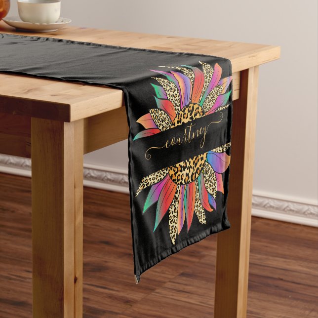 Personalisierter Rainbow- und Leopardruck, kurz Kurzer Tischläufer (Beispiel)