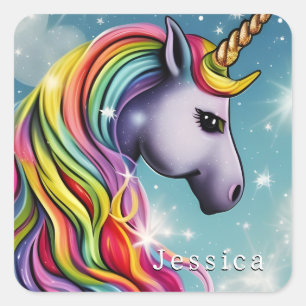 Personalisierter Rainbow-Unicorn-Name Quadratischer Aufkleber