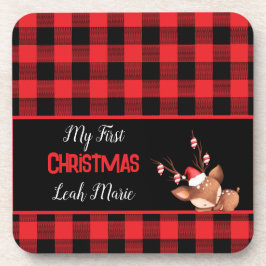 personalisierter Red Black Buffalo Karo mit Niedli Getränkeuntersetzer