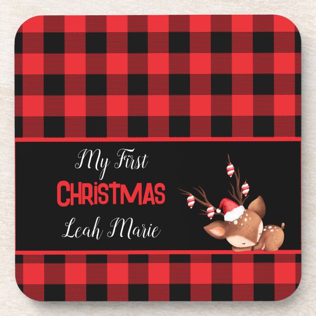 personalisierter Red Black Buffalo Karo mit Niedli Getränkeuntersetzer (Vorderseite)