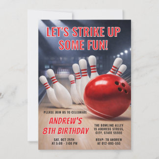 Personalisierter RED Bowling Geburtstag Einladung