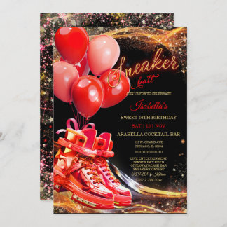 Personalisierter Red Gold Sneaker Ball Geburtstag Einladung