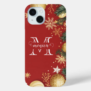 Personalisierter Red Gold Xmas Split Monogram Name Case-Mate iPhone Hülle