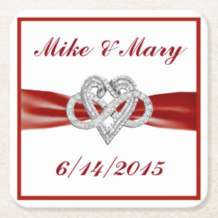 Personalisierter Red Infinity Heart Paper Unterset Rechteckiger Pappuntersetzer