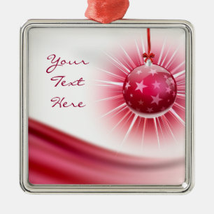 Personalisierter Red Ribbon Weihnachtsball-Ornamen Ornament Aus Metall