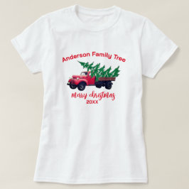 Personalisierter Red Truck Frohe Weihnachtsfamilie T-Shirt