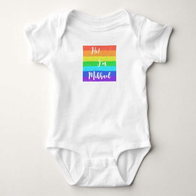 Personalisierter Regenbogen Baby Jersey Bodysuit Strampler (Vorderseite)