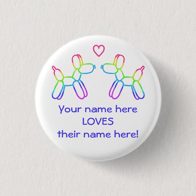Personalisierter Regenbogen Ballon Hunde in Liebe  Button (Vorderseite)