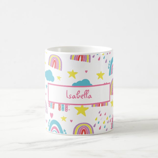 Personalisierter Regenbogen-Becher für Mädchen mit Kaffeetasse (Mittel)