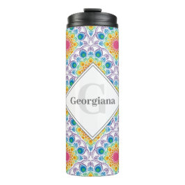 Personalisierter Regenbogen Blumen Fossilienmuseum Thermosbecher