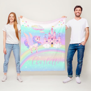 Personalisierter Regenbogen Einhorn Fleecedecke