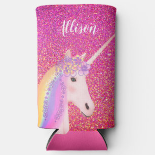 Personalisierter Regenbogen Einhorn Rosa Glitzer G Selters Dosenkühler