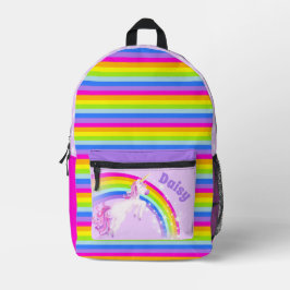 Personalisierter Regenbogen einhornt lila rosa Kin Bedruckter Rucksack