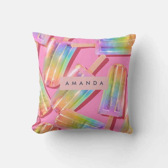 Personalisierter Regenbogen Glitter Popsicle Traum Kissen (Vorderseite)
