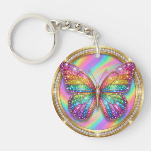 Personalisierter Regenbogen Glitter Schmetterling  Schlüsselanhänger